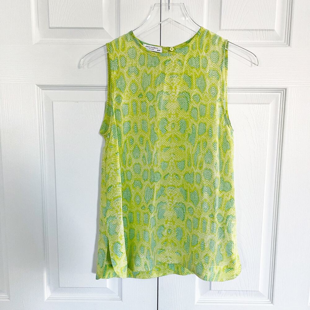 Equipment Kyle Lime Green Snake Print Sleeveless Silk Blouse Resort Boho Chic